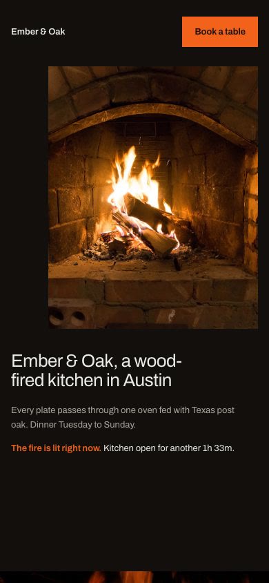 The same restaurant website on a phone